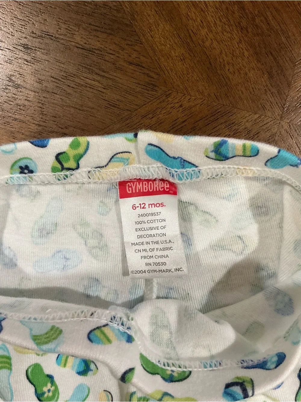 Gymboree 6-12 Months White Shorts with Blue & Green Flip-Flop Print